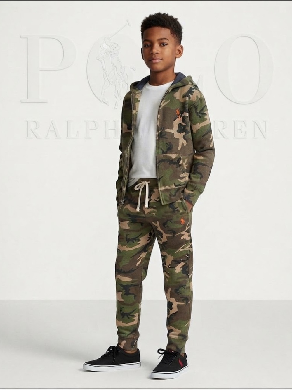 Authentic Polo Ralph Lauren signature designer boys camouflage sweatsuit set M